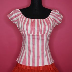 Pinup Girl Pink & White Striped Peasant Blouse